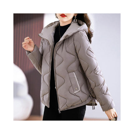 Women Cropped Puffer Jacket Winter Hooded Quilted Long Sleeve Zip Up Short Coats