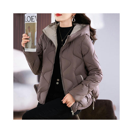 Women Cropped Puffer Jacket Winter Hooded Quilted Long Sleeve Zip Up Short Coats