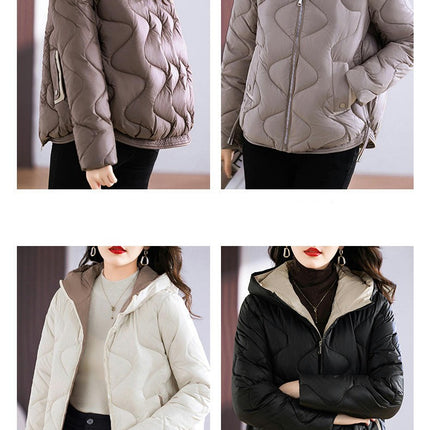 Women Cropped Puffer Jacket Winter Hooded Quilted Long Sleeve Zip Up Short Coats