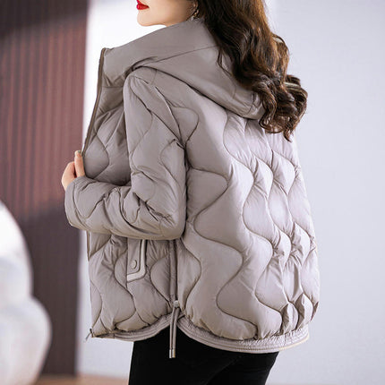 Women Cropped Puffer Jacket Winter Hooded Quilted Long Sleeve Zip Up Short Coats