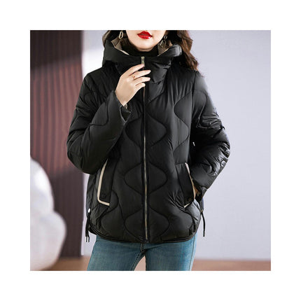 Women Cropped Puffer Jacket Winter Hooded Quilted Long Sleeve Zip Up Short Coats