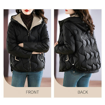 Women Cropped Puffer Jacket Winter Hooded Quilted Long Sleeve Zip Up Short Coats