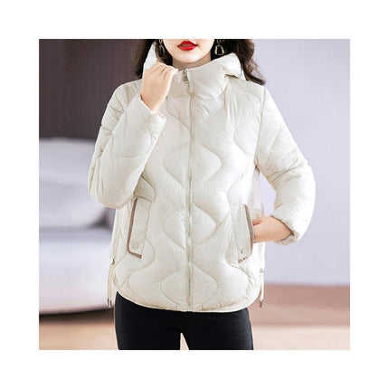 Women Cropped Puffer Jacket Winter Hooded Quilted Long Sleeve Zip Up Short Coats