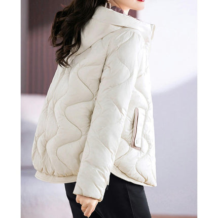 Women Cropped Puffer Jacket Winter Hooded Quilted Long Sleeve Zip Up Short Coats