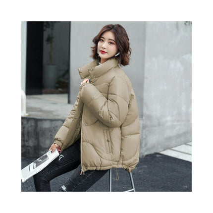 Women's Winter Puffer Cropped Jacket Zip Up Quilted Stand Collar Padded Outerwear