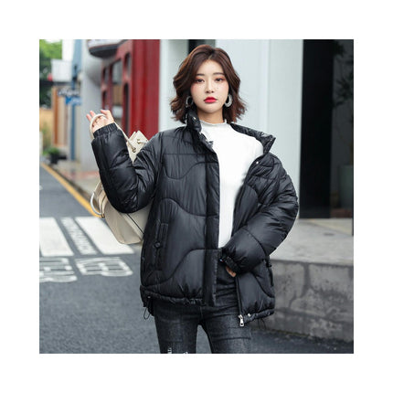 Women's Winter Puffer Cropped Jacket Zip Up Quilted Stand Collar Padded Outerwear