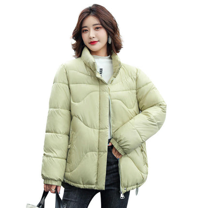 Women's Winter Puffer Cropped Jacket Zip Up Quilted Stand Collar Padded Outerwear