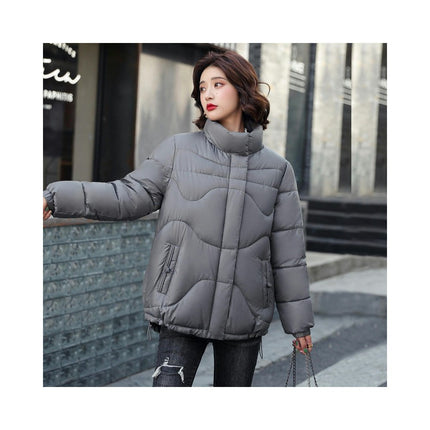 Women's Winter Puffer Cropped Jacket Zip Up Quilted Stand Collar Padded Outerwear