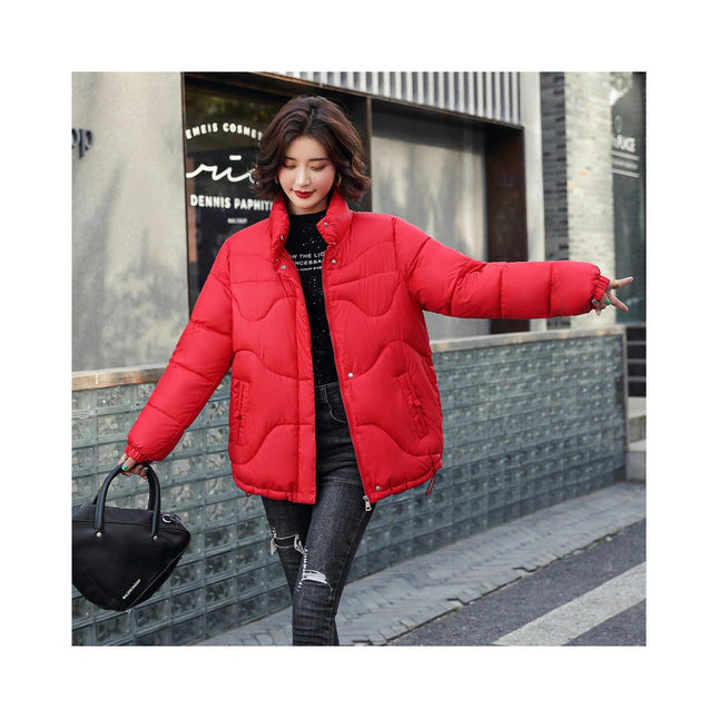 Women's Winter Puffer Cropped Jacket Zip Up Quilted Stand Collar Padded Outerwear