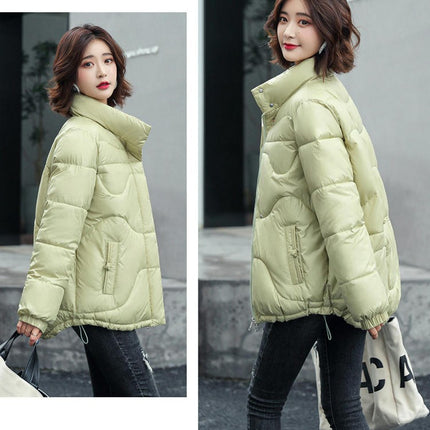 Women's Winter Puffer Cropped Jacket Zip Up Quilted Stand Collar Padded Outerwear