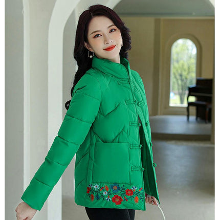 Women's Long Sleeve Puffer Jacket Winter Quilted Stand Collar Short Outerwear