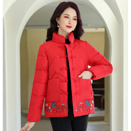 Women's Long Sleeve Puffer Jacket Winter Quilted Stand Collar Short Outerwear