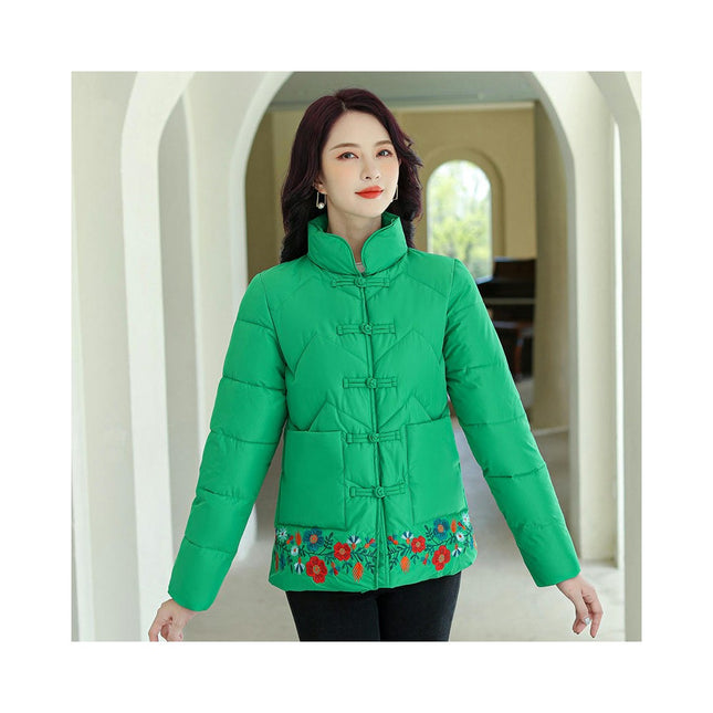 Women's Long Sleeve Puffer Jacket Winter Quilted Stand Collar Short Outerwear