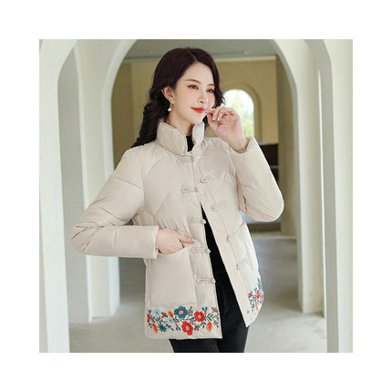 Women's Long Sleeve Puffer Jacket Winter Quilted Stand Collar Short Outerwear