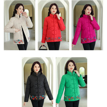 Women's Long Sleeve Puffer Jacket Winter Quilted Stand Collar Short Outerwear