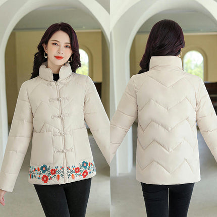 Women's Long Sleeve Puffer Jacket Winter Quilted Stand Collar Short Outerwear