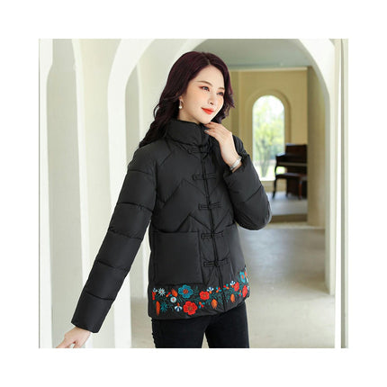 Women's Long Sleeve Puffer Jacket Winter Quilted Stand Collar Short Outerwear