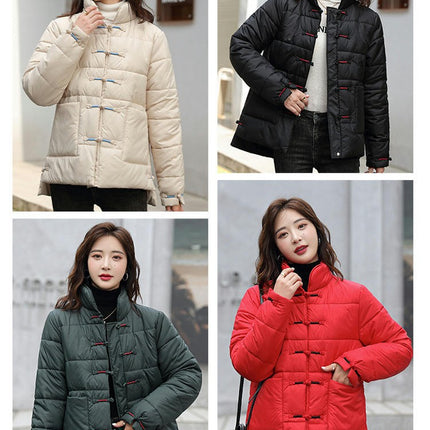 Women's Stand Collar Puffer Jackets Long Sleeve Coat Short Outwear