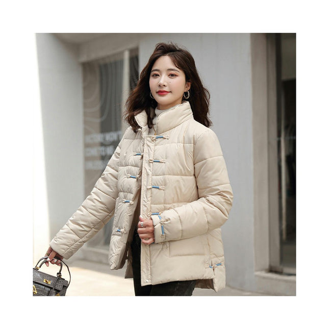 Women's Stand Collar Puffer Jackets Long Sleeve Coat Short Outwear