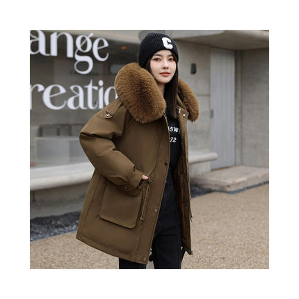 Women's Winter Long Warm Coat Parka Jacket with Faux Fur Hood