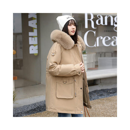 Women's Winter Long Warm Coat Parka Jacket with Faux Fur Hood