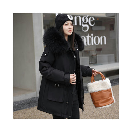 Women's Winter Long Warm Coat Parka Jacket with Faux Fur Hood