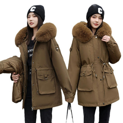 Women's Winter Long Warm Coat Parka Jacket with Faux Fur Hood