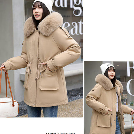 Women's Winter Long Warm Coat Parka Jacket with Faux Fur Hood