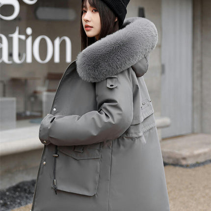 Women's Winter Long Warm Coat Parka Jacket with Faux Fur Hood