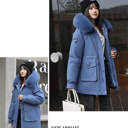 Women's Winter Long Warm Coat Parka Jacket with Faux Fur Hood