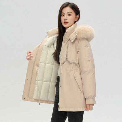 Women's Winter Thicken Parka Jacket Warm Cotton Coat with Faux Fur Hood