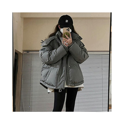 Women's Winter Puffer Jacket Zip Long Sleeve Warm Short Jacket with Hood