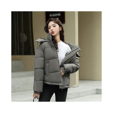 Women's Winter Puffer Long Sleeve Jacket Zip Warm Short Jacket with Hood