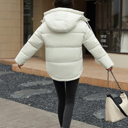 Women's Winter Puffer Long Sleeve Jacket Zip Warm Short Jacket with Hood