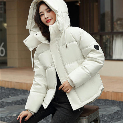 Women's Winter Puffer Long Sleeve Jacket Zip Warm Short Jacket with Hood