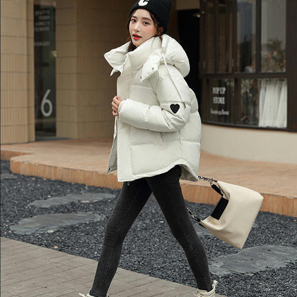 Women's Winter Puffer Long Sleeve Jacket Zip Warm Short Jacket with Hood