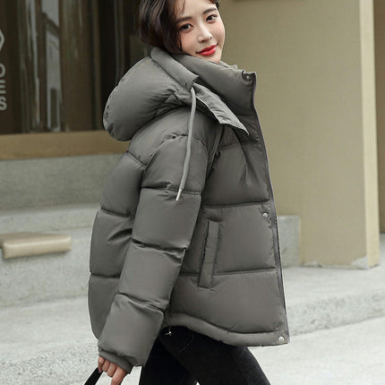 Women's Winter Puffer Long Sleeve Jacket Zip Warm Short Jacket with Hood