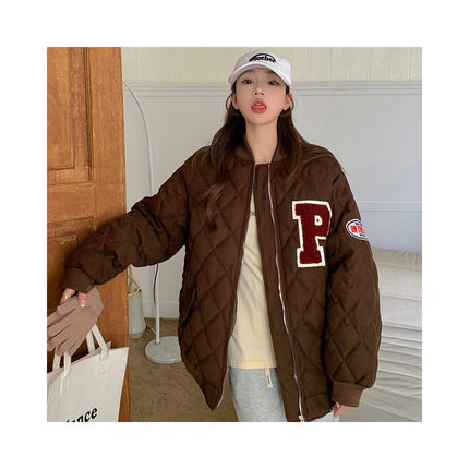 Women Baseball Jacket Winter Warm Thicken Bomber Jackets Coat