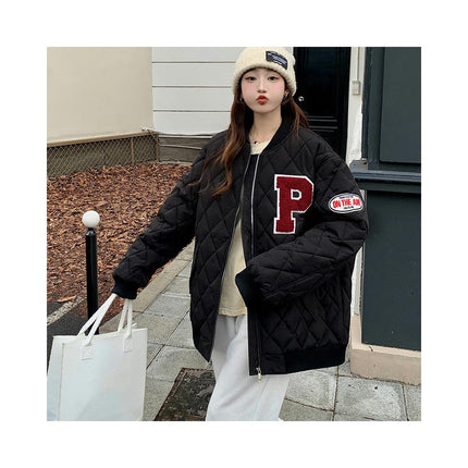 Women Baseball Jacket Winter Warm Thicken Bomber Jackets Coat