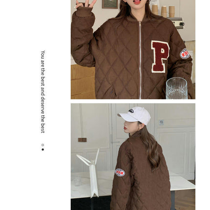 Women Baseball Jacket Winter Warm Thicken Bomber Jackets Coat