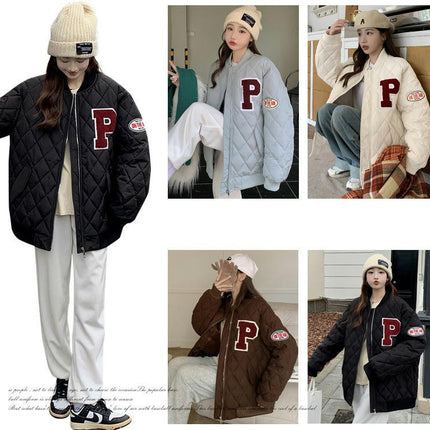 Women Baseball Jacket Winter Warm Thicken Bomber Jackets Coat