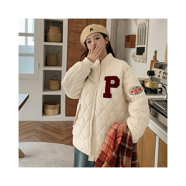 Women Baseball Jacket Winter Warm Thicken Bomber Jackets Coat