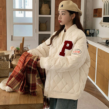 Women Baseball Jacket Winter Warm Thicken Bomber Jackets Coat