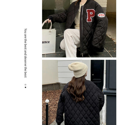 Women Baseball Jacket Winter Warm Thicken Bomber Jackets Coat