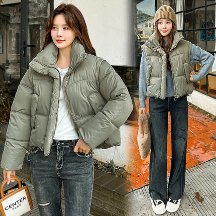 Women's Winter Puffer Jacket Cropped Zip Up Stand Collar Padded Down Coat