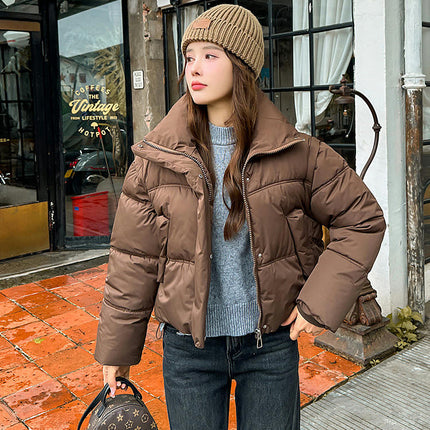 Women's Winter Puffer Jacket Cropped Zip Up Stand Collar Padded Down Coat