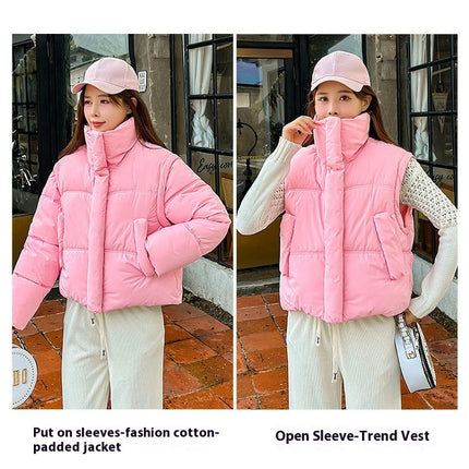 Women's Winter Puffer Jacket Cropped Zip Up Stand Collar Padded Down Coat