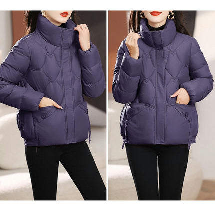 Women's Winter Puffer Jacket Zip Up Stand Collar Padded Quilted Coat