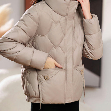 Women's Winter Puffer Jacket Zip Up Stand Collar Padded Quilted Coat