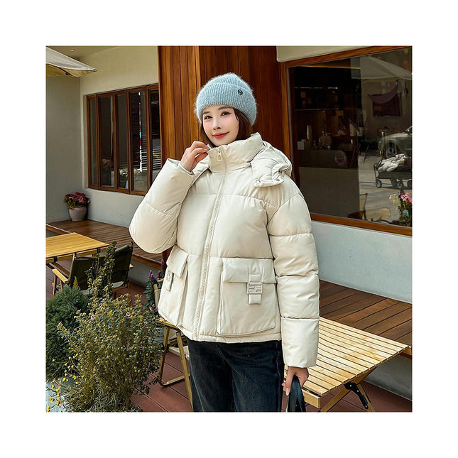 Womens Zip Up Hooded Puffer Jacket Winter Warm Long Sleeve Down Coats